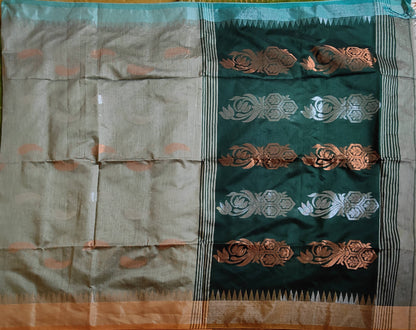 Pradip Fabrics Woven Grey & Deep Green color Pure Cotton Soft Handloom Saree