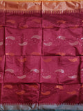Pradip Fabrics Woven  Maroon & Green color Soft Handloom Saree