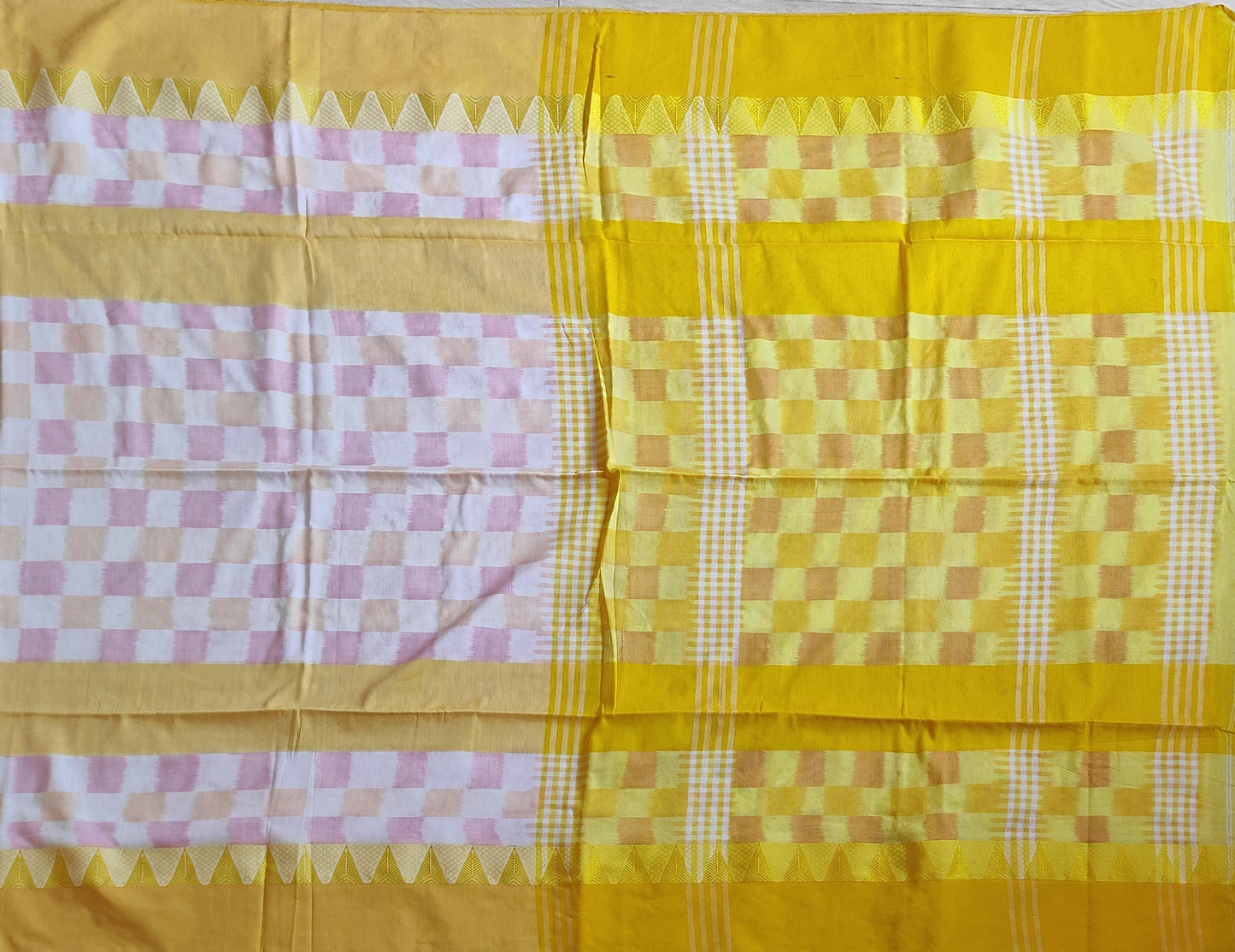 Pradip Fabrics Woven  yellow and White  Color Pure  Soft  Ekkat khadi Print  Saree