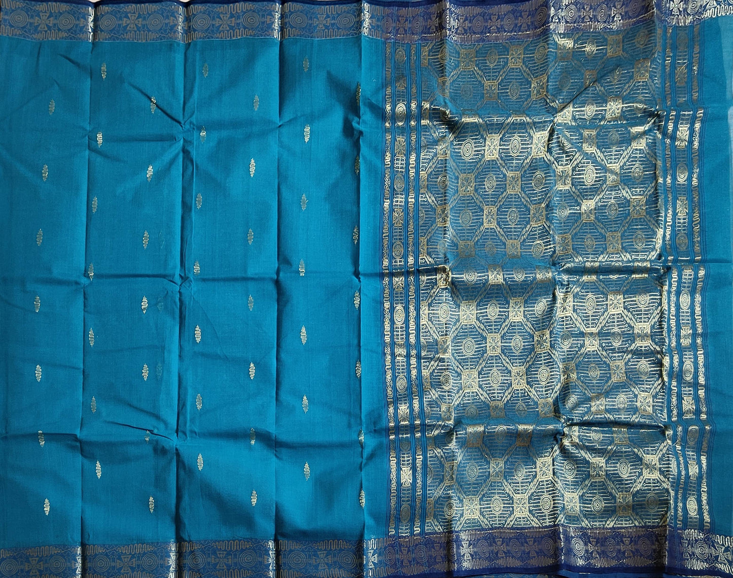 Pradip Fabrics Woven Sky blue Color Pure Tant cotton  Saree
