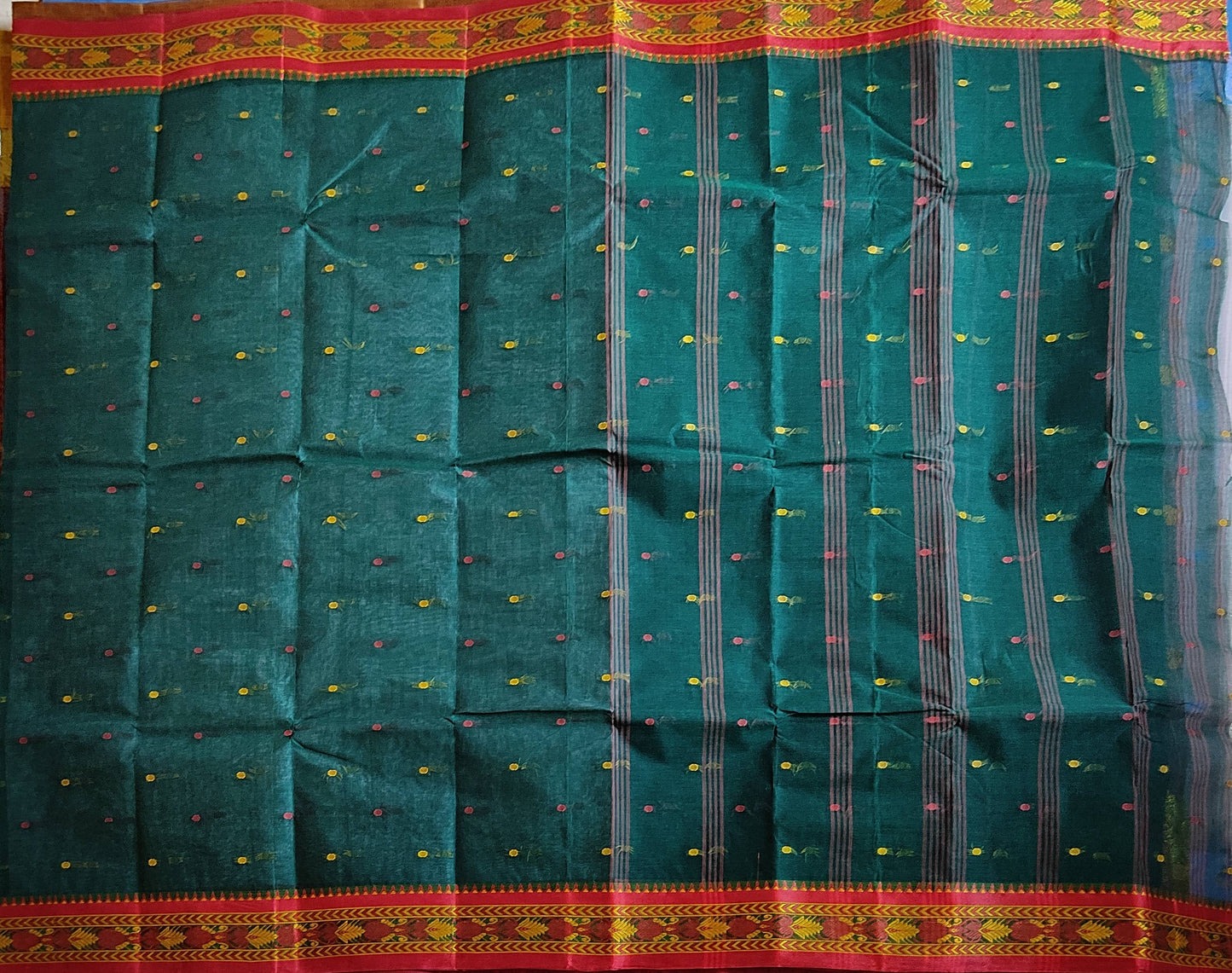 Pradip Fabrics Woven Deep Green color  Pure Tant cotton  Saree