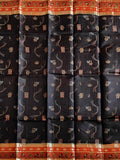 Pradip Fabrics Woven Black and Orange Color Pure Silk Saree