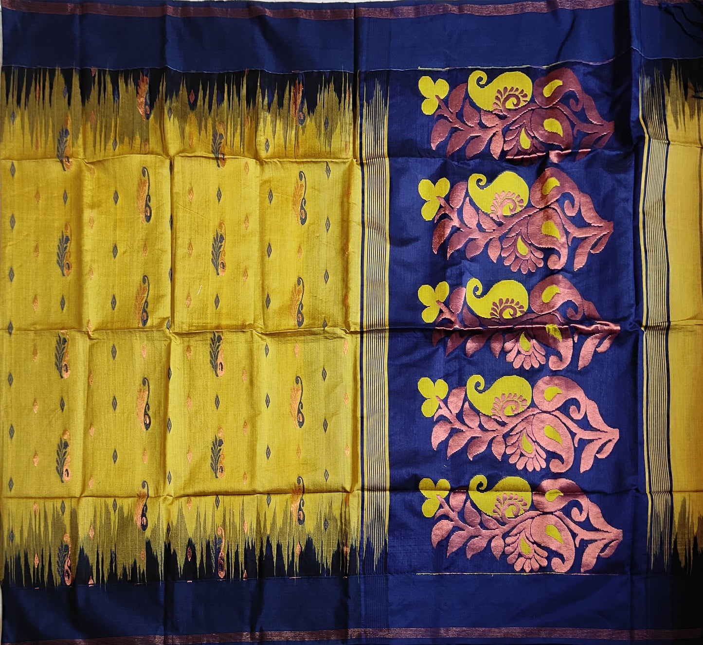 Pradip Fabrics Woven Yellow and Blue color Soft Handloom Saree