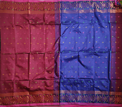 Pradip Fabrics Woven Maroon and Blue color  Soft Handloom Saree