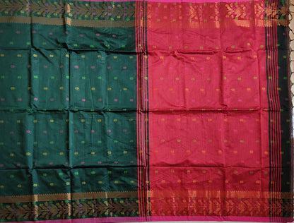 Pradip Fabrics Woven Deep Green and Red color  Soft Handloom Saree