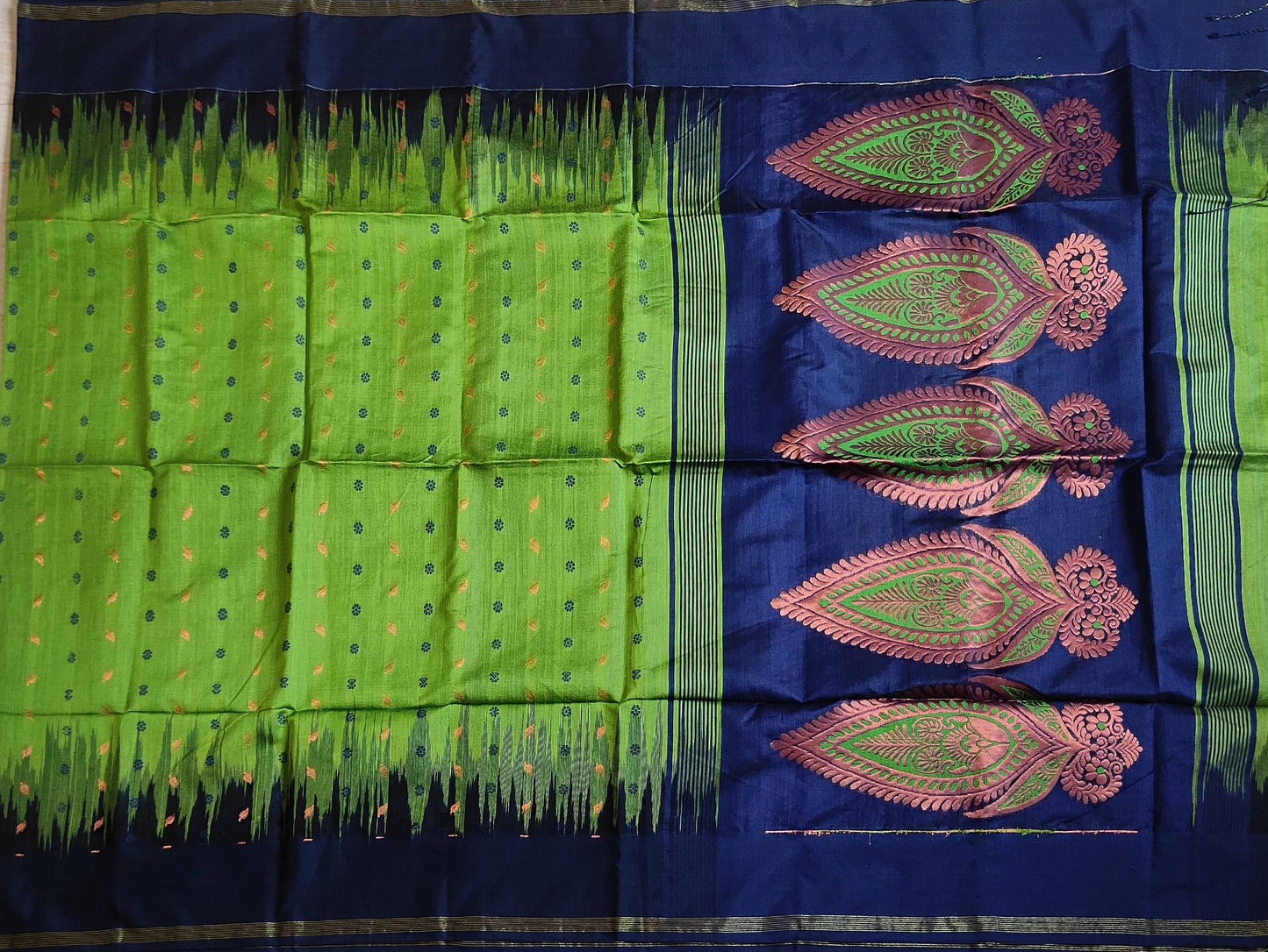 Pradip Fabrics Woven Green and Blue color Soft Handloom Saree