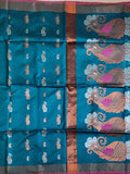 Pradip Fabrics Woven Sea green color Soft Handloom Saree