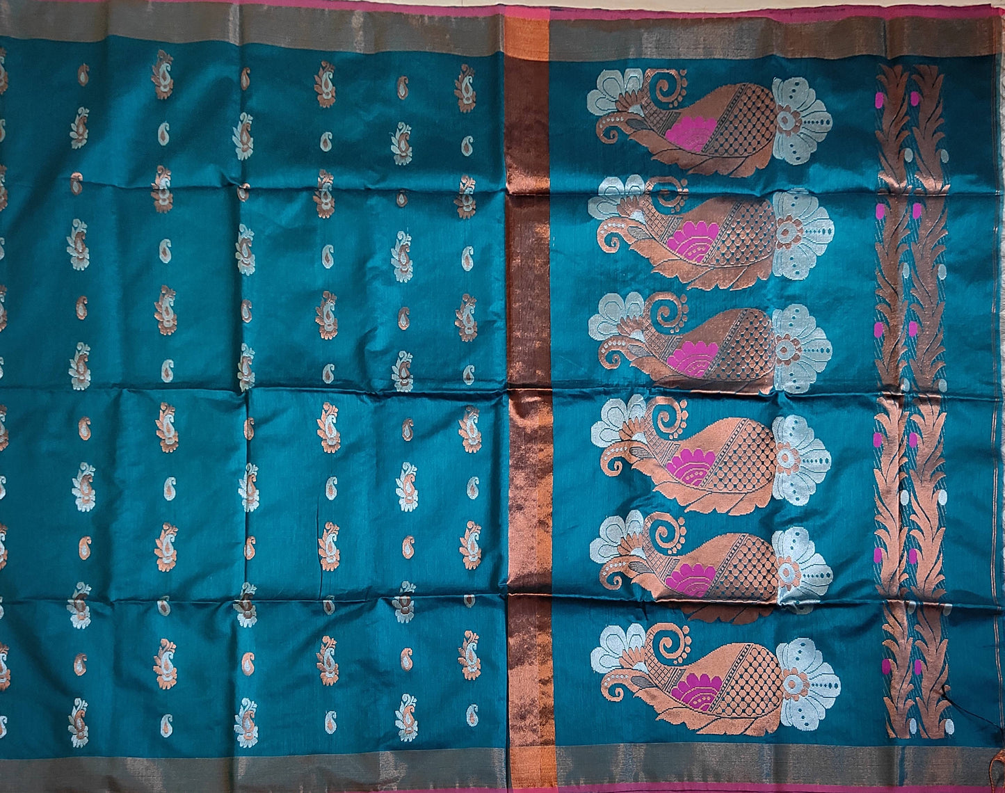 Pradip Fabrics Woven Sea green color Soft Handloom Saree