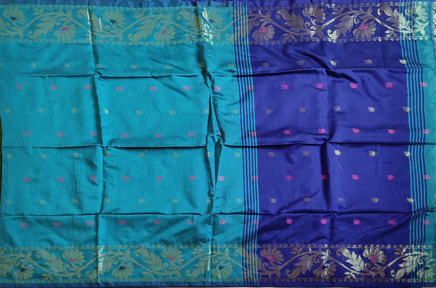 Pradip Fabrics Woven Aqua green and Blue Color Soft Handloom Saree