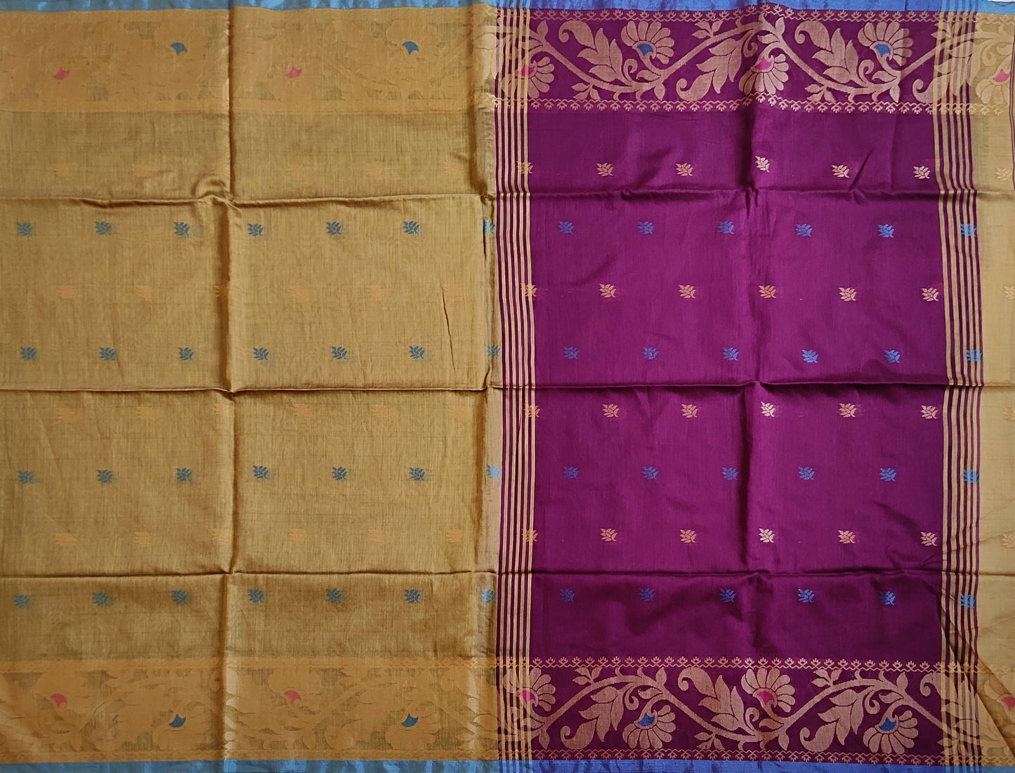Pradip Fabrics Woven Cream and Purple Color Soft Handloom Saree