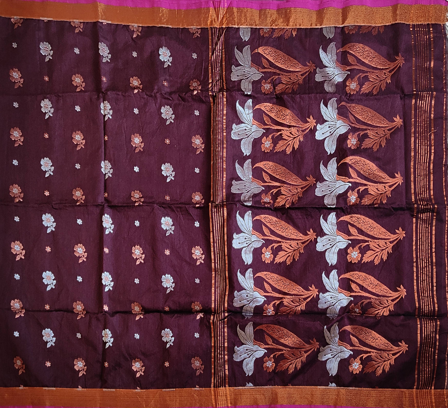 Pradip Fabrics Woven Deep brown Color Soft Handloom Saree