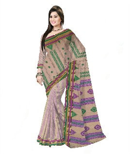 Pradip Fabrics Woven Tant Pure Cotton Saree (green &  purple )