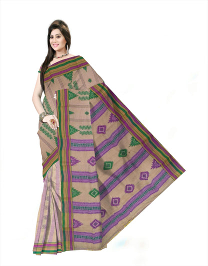 Pradip Fabrics Woven Tant Pure Cotton Saree (green &  purple )