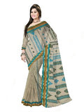Pradip Fabrics Woven Tant Pure Cotton Saree (cream & green )