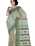 Pradip Fabrics Woven Tant Pure Cotton Saree (cream & green )