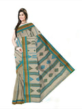 Pradip Fabrics Woven Tant Pure Cotton Saree (cream & green )