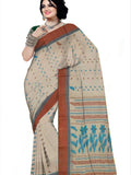 Woven Tant Pure Cotton Saree  (Cream & Brown)