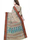 Woven Tant Pure Cotton Saree  (Cream & Brown)