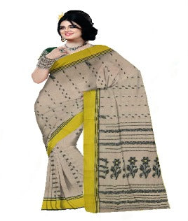 Pradip Fabrics Woven Tant Pure Cotton Saree (cream & yellow )