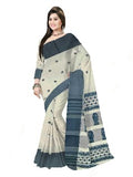 Pradip Fabrics Woven Tant Pure Cotton Saree (cream & blue )