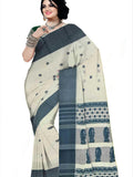 Pradip Fabrics Woven Tant Pure Cotton Saree (cream & blue )