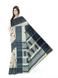 Pradip Fabrics Woven Tant Pure Cotton Saree (cream & blue )