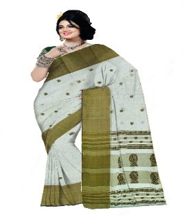 Pradip Fabrics Woven Tant Pure Cotton Saree( dark green )