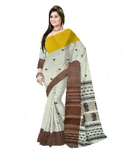 Pradip Fabrics Woven Tant Pure Cotton Saree(Brown & yellow )