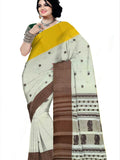 Pradip Fabrics Woven Tant Pure Cotton Saree(Brown & yellow )