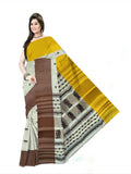 Pradip Fabrics Woven Tant Pure Cotton Saree(Brown & yellow )