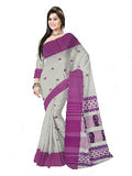 Pradip Fabrics Woven Tant Pure Cotton Saree (white & purle )
