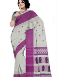 Pradip Fabrics Woven Tant Pure Cotton Saree (white & purle )