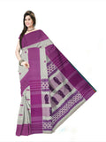 Pradip Fabrics Woven Tant Pure Cotton Saree (white & purle )