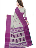 Pradip Fabrics Woven Tant Pure Cotton Saree (white & purle )