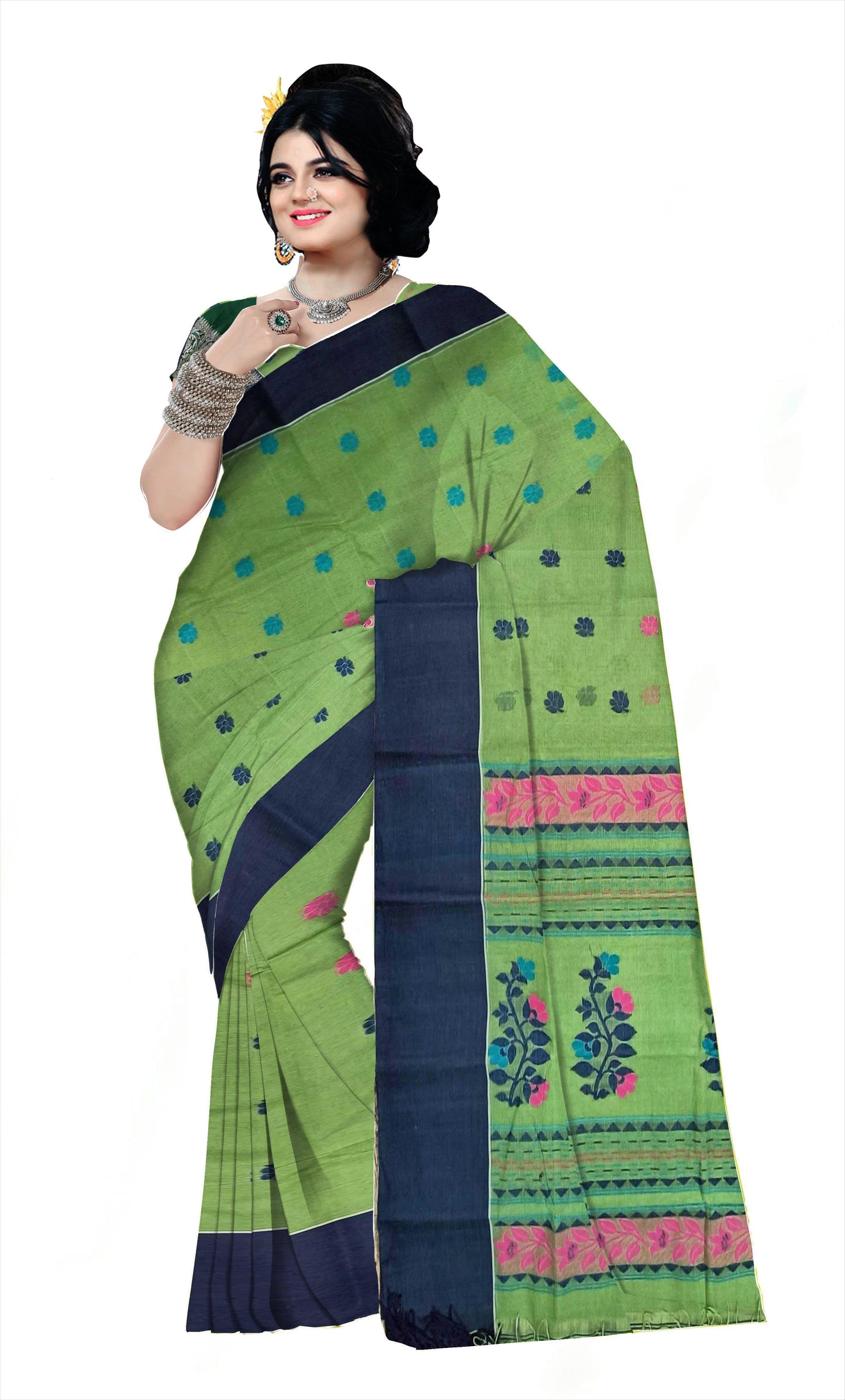 Pradip Fabrics Woven Tant Pure Cotton Saree (green )