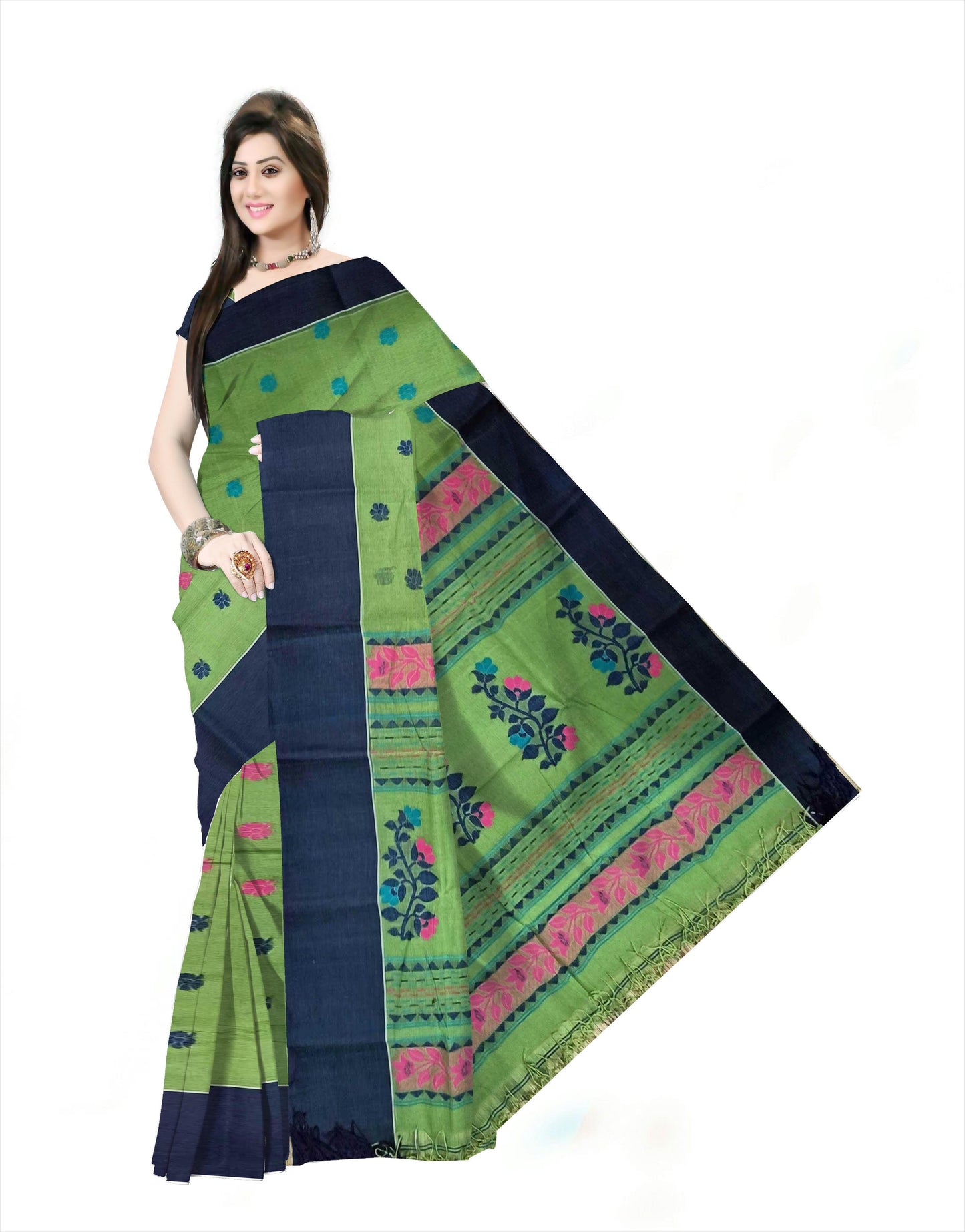 Pradip Fabrics Woven Tant Pure Cotton Saree (green )