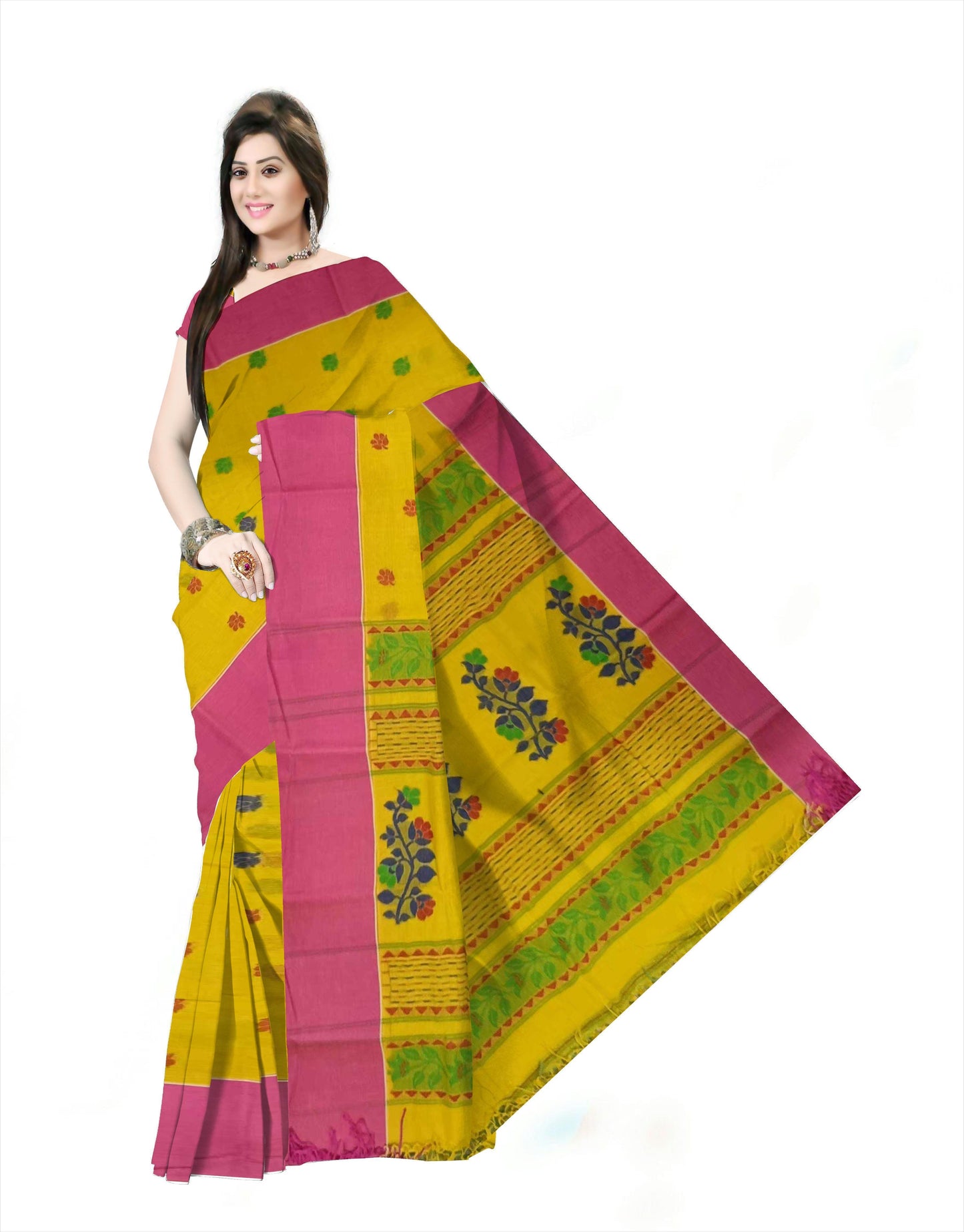Pradip Fabrics Woven Tant Pure Cotton Saree (yellow)