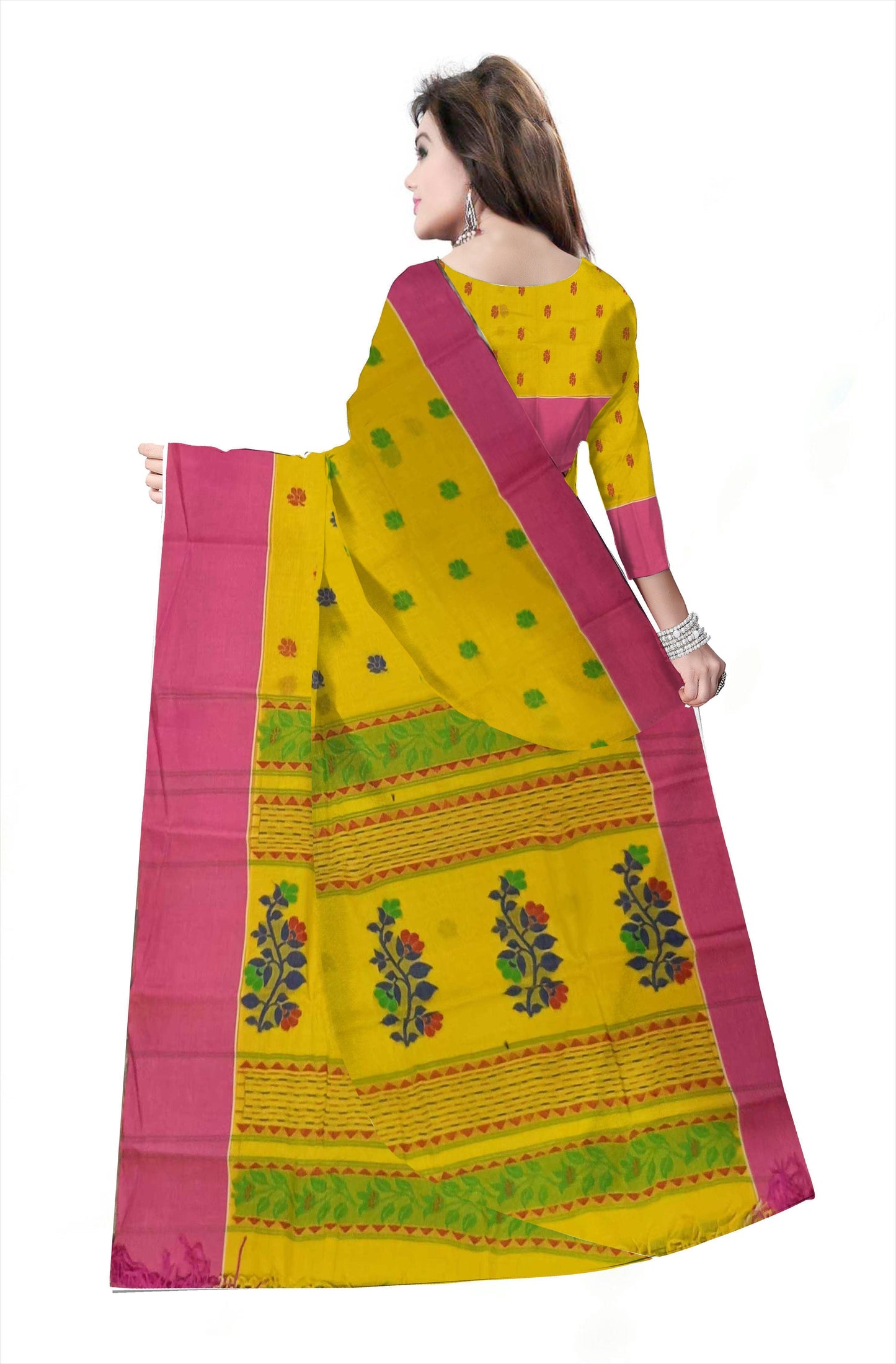 Pradip Fabrics Woven Tant Pure Cotton Saree (yellow)