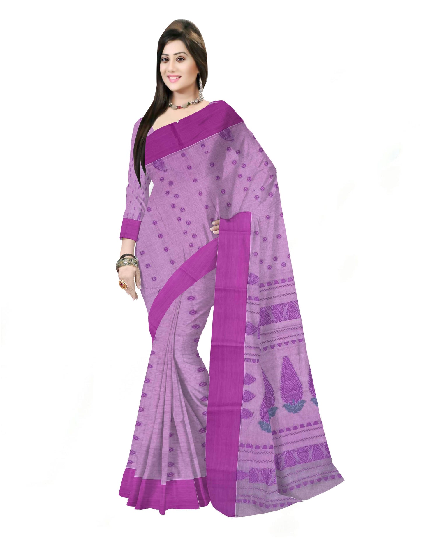 Pradip Fabrics Woven Tant Pure Cotton Saree (purple)