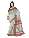 Pradip Fabrics Printed Handloom Pure Cotton Saree (white)