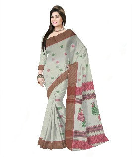 Pradip Fabrics Printed Handloom Pure Cotton Saree (white)