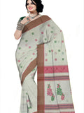 Pradip Fabrics Printed Handloom Pure Cotton Saree (white)