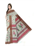 Pradip Fabrics Printed Handloom Pure Cotton Saree (white)