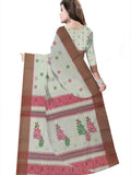 Pradip Fabrics Printed Handloom Pure Cotton Saree (white)