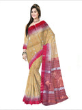 Pradip Fabrics Woven  Pure Tussar silk  Cream and Red Color Saree