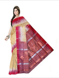 Pradip Fabrics Woven  Pure Tussar silk  Cream and Red Color Saree