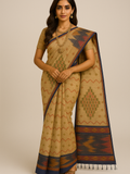 Pradip Fabrics Ethnic Women's Tangail Tant Cotton Soft Light Cream & Multicolored Patterns Jamdani Saree.