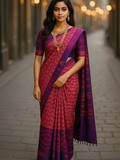 Pink Pradip Fabrics Ethnic Women's Tangail Tant Cotton Soft Light Cream & Multicolored Patterns Jamdani Saree.