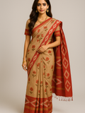 Pradip Fabrics Ethnic Women's Tangail Tant Cotton Soft Light  Peach & Multicolored Patterns Jamdani Saree.