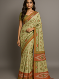 Pradip Fabrics Ethnic Women's Tangail Tant Cotton Soft Light  Peach & Multicolored Patterns Jamdani Saree.